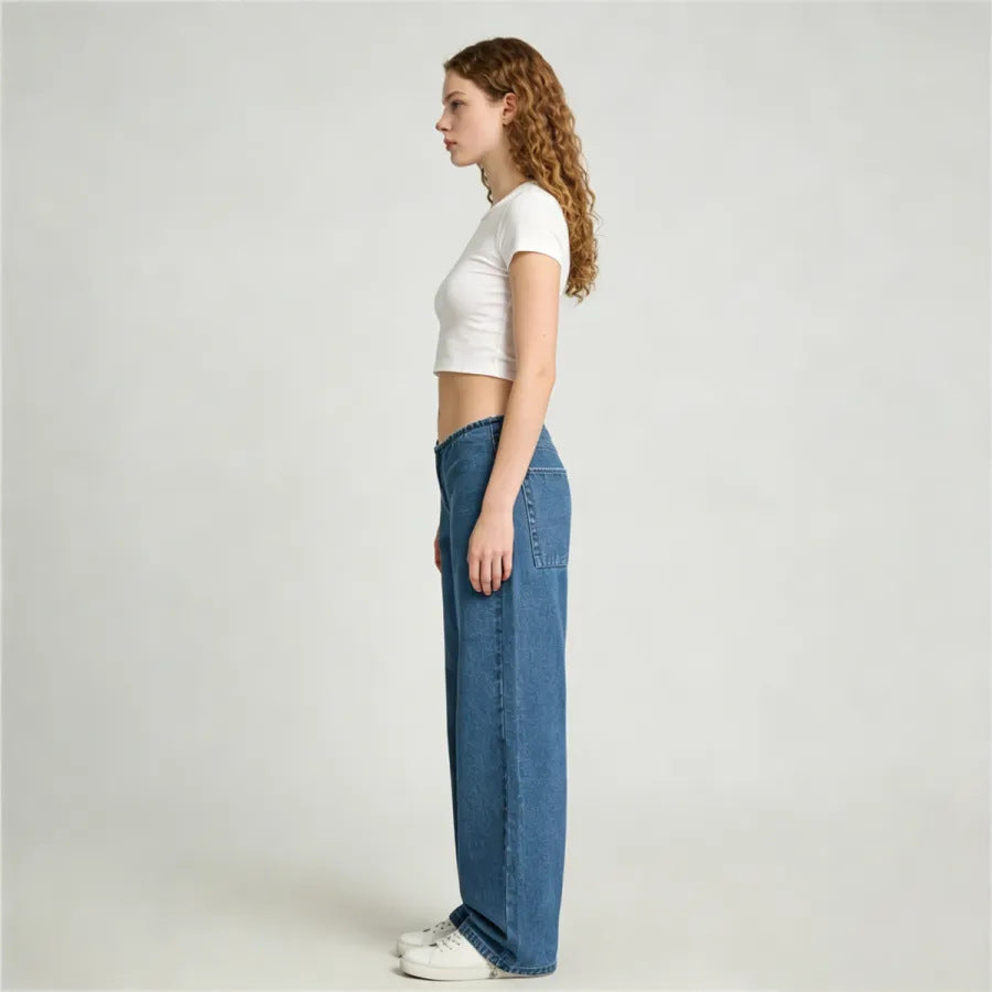Women’s Relaxed Straight-Leg Jeans – Lightweight Drawstring Elastic Waist
