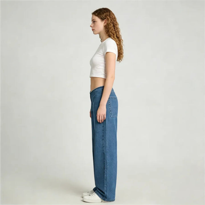 Women’s Relaxed Straight-Leg Jeans – Lightweight Drawstring Elastic Waist