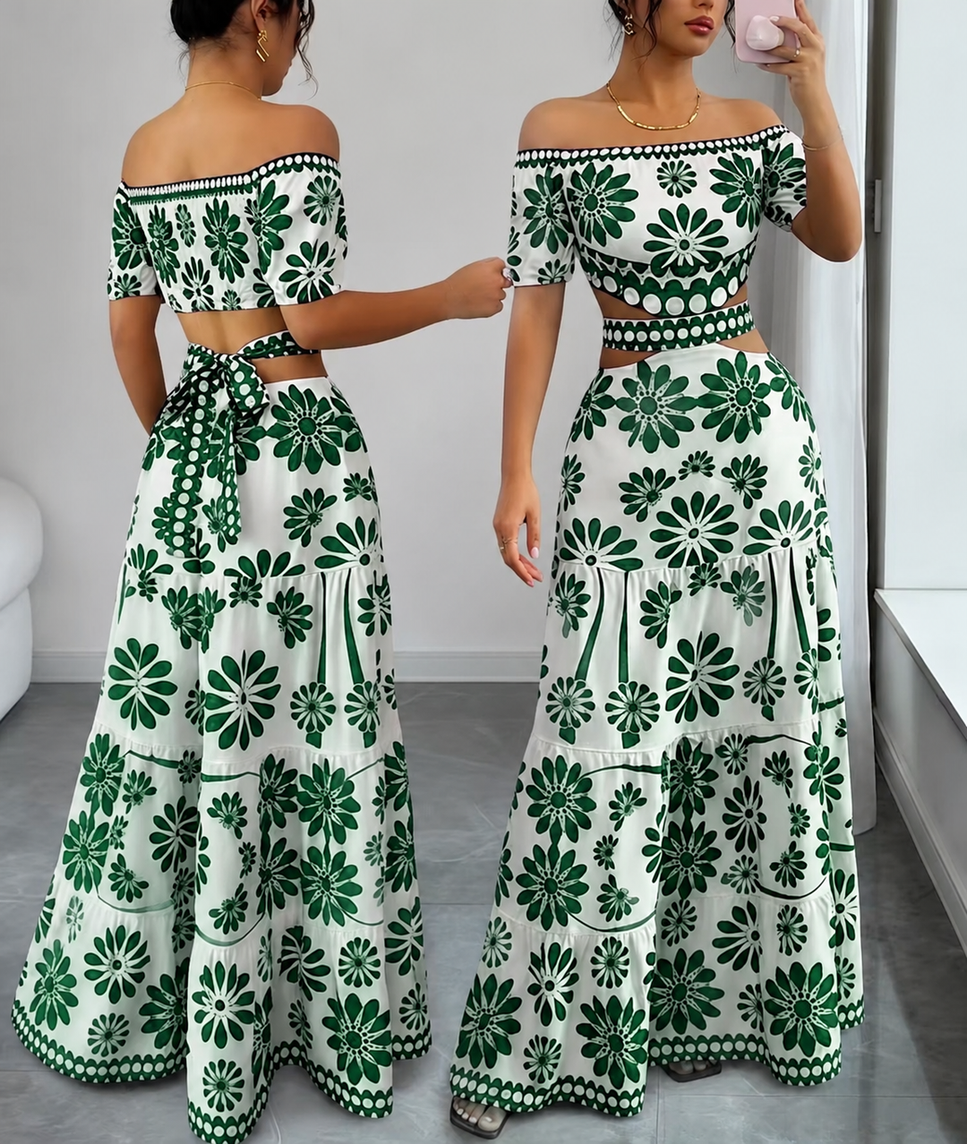 Women’s Daisy Print Off Shoulder Maxi Dress