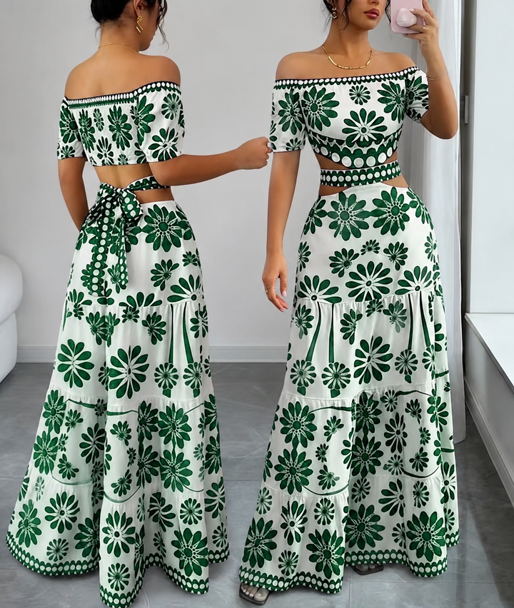 Women’s Daisy Print Off Shoulder Maxi Dress