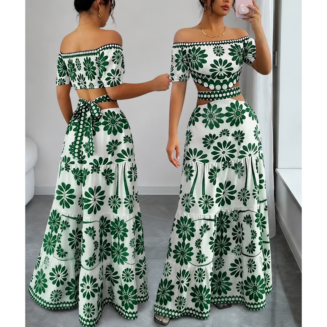 Women’s Daisy Print Off Shoulder Maxi Dress
