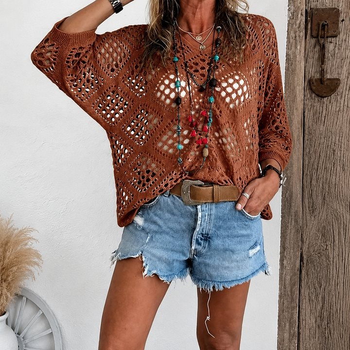 Lightweight Crochet Knit Sweater Top