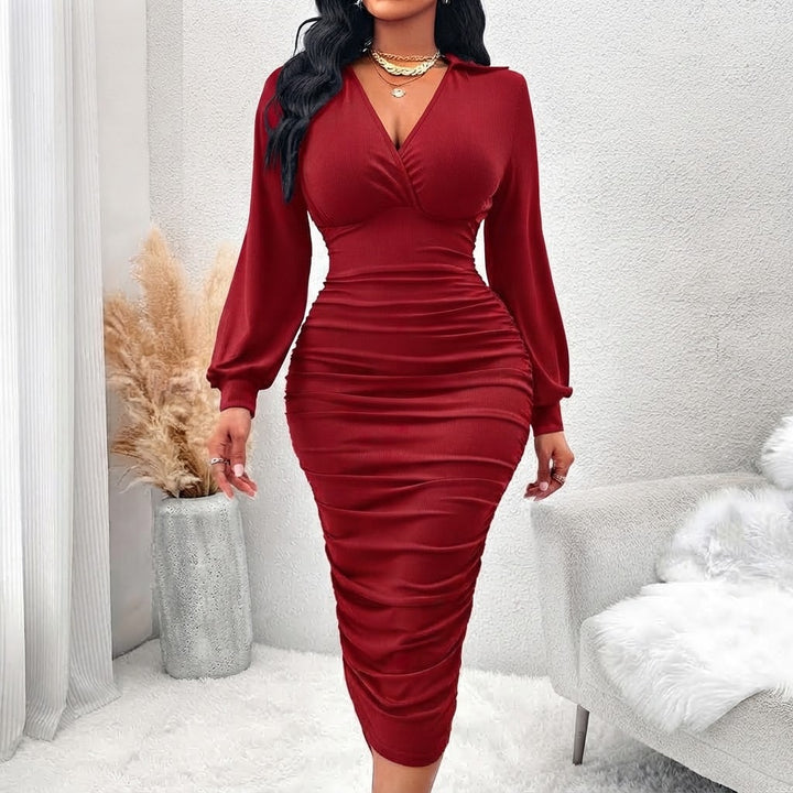 Women’s V-Neck Ruched Bodycon Dress