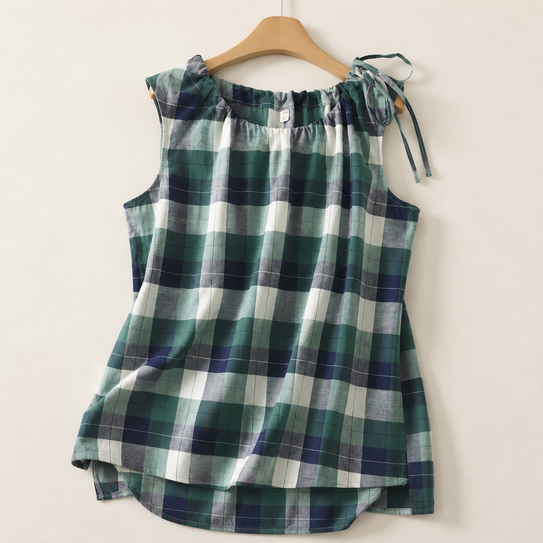 Women’s Vintage Plaid Sleeveless Blouse
