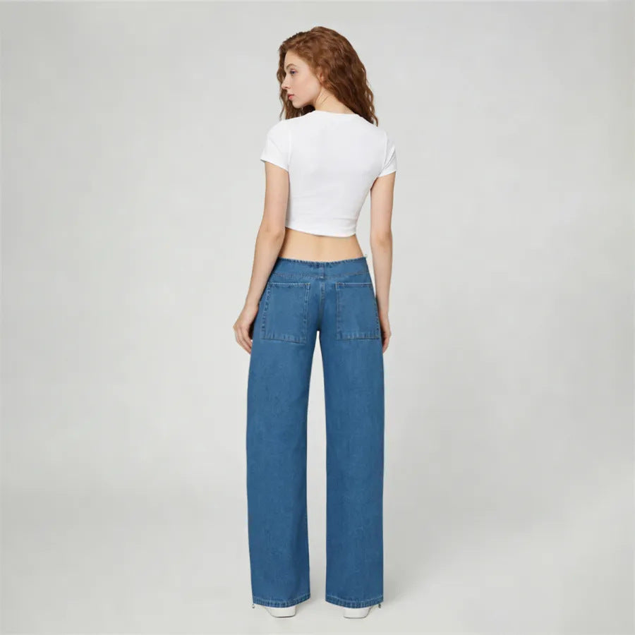 Women’s Relaxed Straight-Leg Jeans – Lightweight Drawstring Elastic Waist