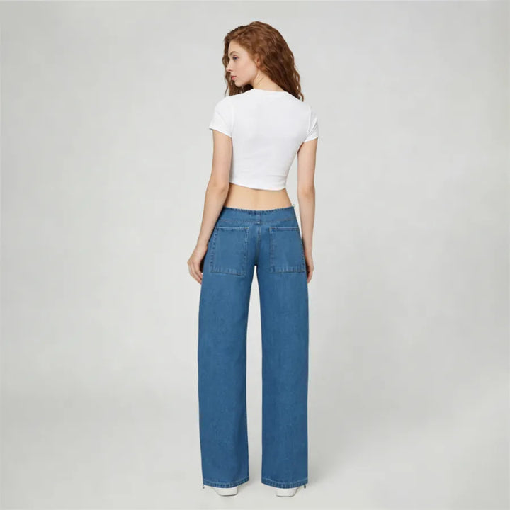 Women’s Relaxed Straight-Leg Jeans – Lightweight Drawstring Elastic Waist