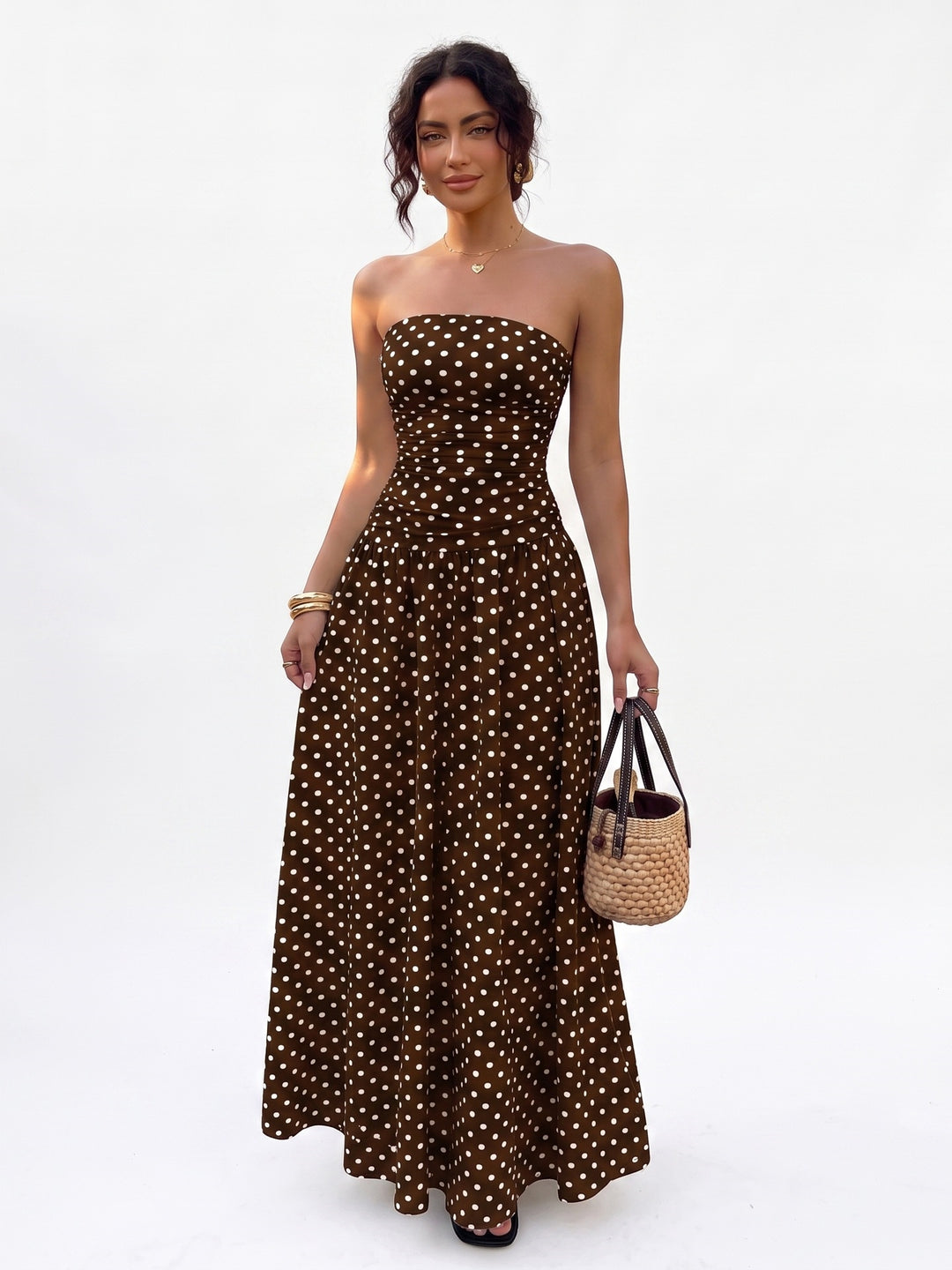 Women’s Polka Dot Strapless Maxi Dress