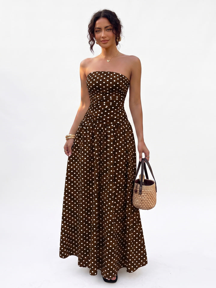 Women’s Polka Dot Strapless Maxi Dress