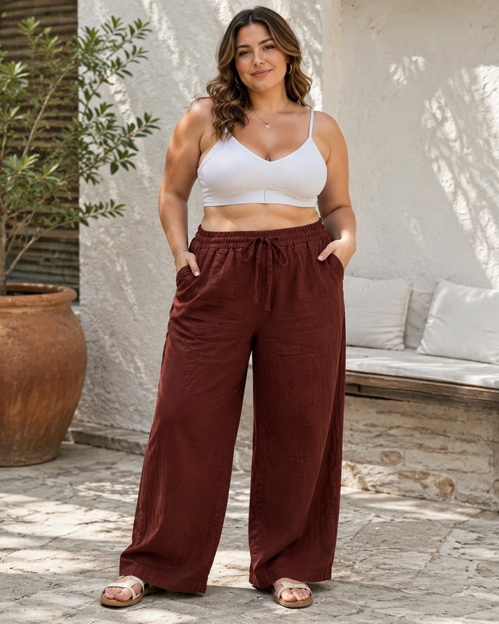 Relaxed Linen Blend Wide Leg Pants