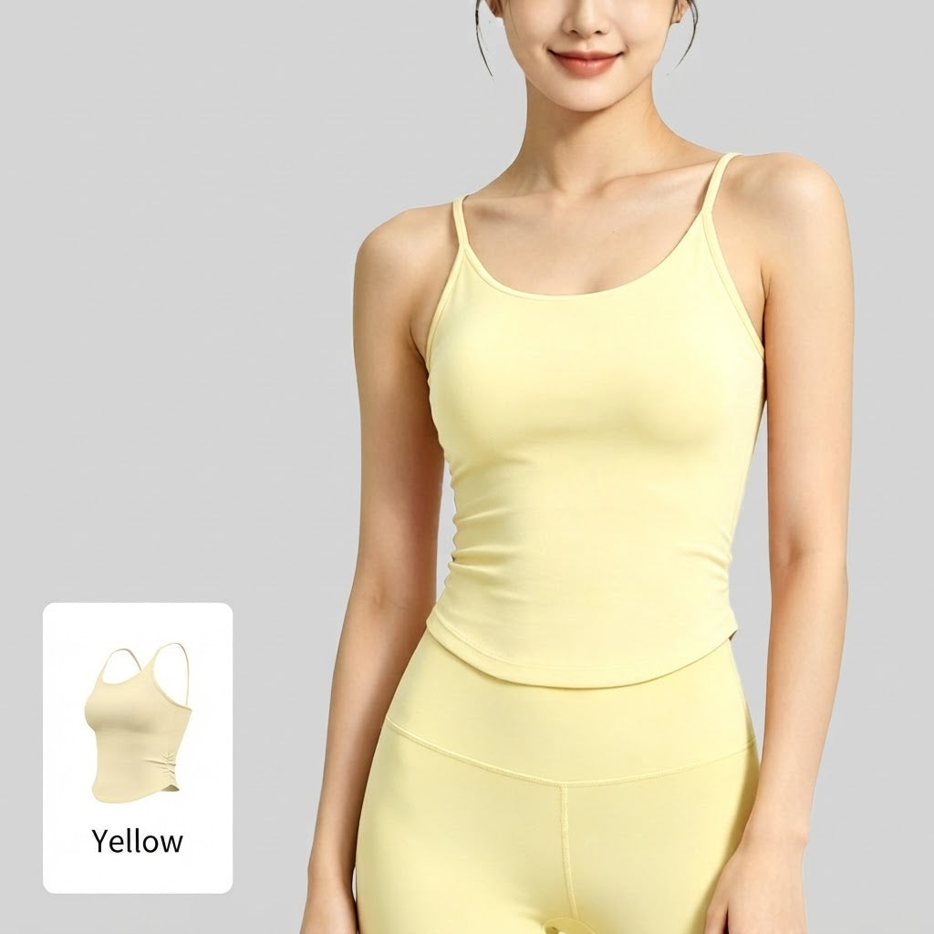 Women’s Built-In Bra Tank Top – Ruched Waist Workout Camisole