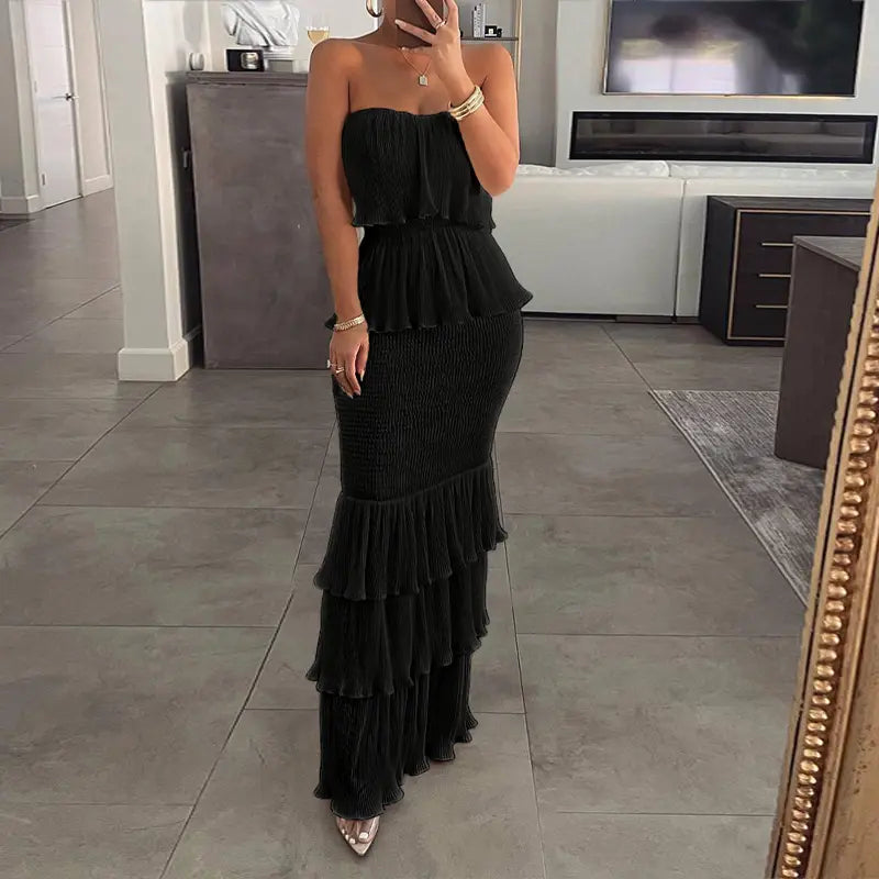 Women’s Strapless Shirred Maxi Dress