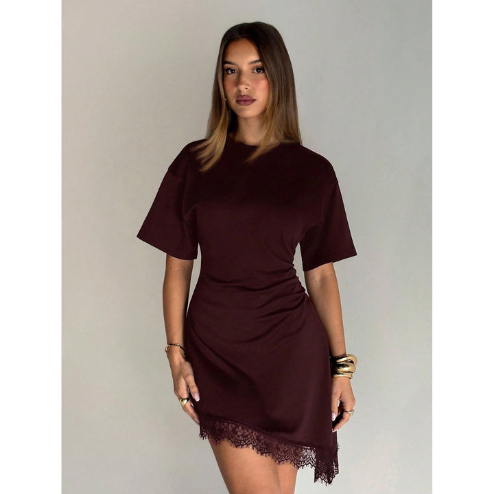 Women’s Ruched Lace Trim Bodycon Mini Dress