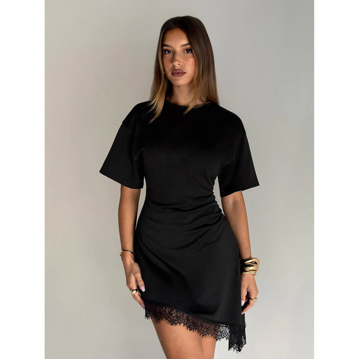 Women’s Ruched Lace Trim Bodycon Mini Dress