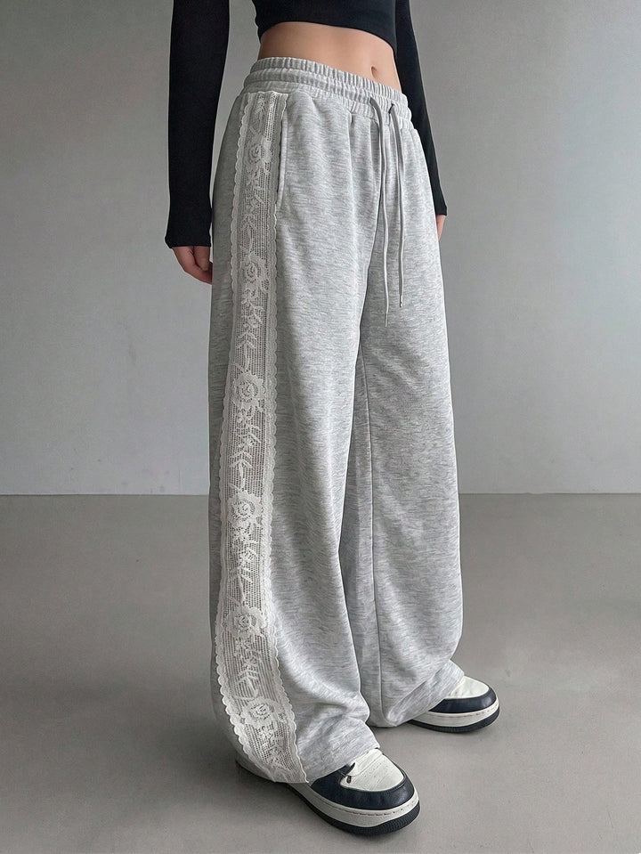 Women’s High-Waisted Lace-Trim Wide-Leg Pants