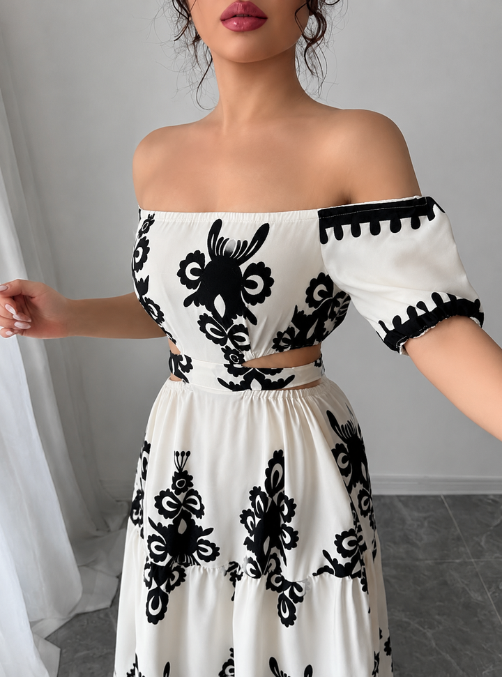 Boho Off-Shoulder Embroidered Maxi Dress