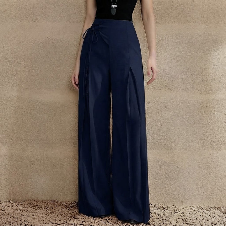 Women’s High Waisted Wide Leg Pants – Tie Waist with Elegant Draped Fit