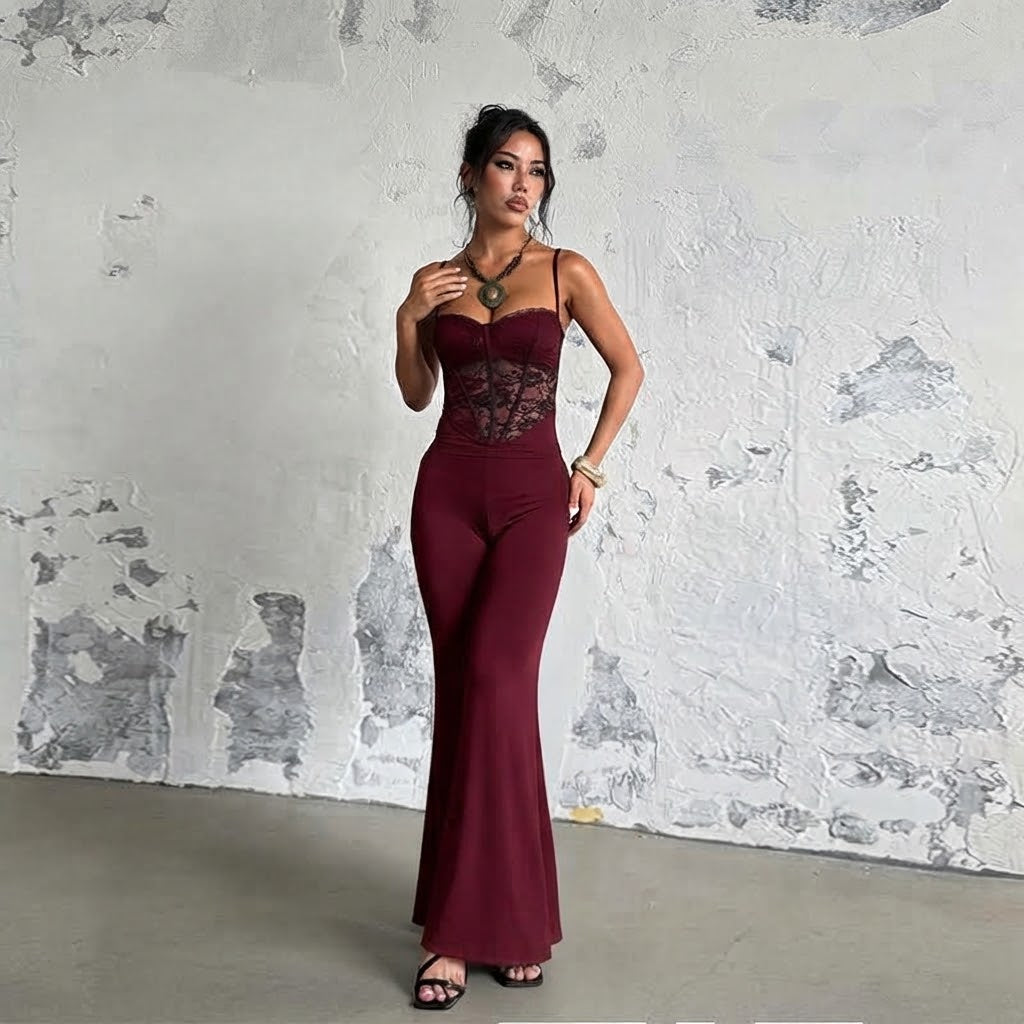 Women’s Lace Strap Flare Jumpsuit
