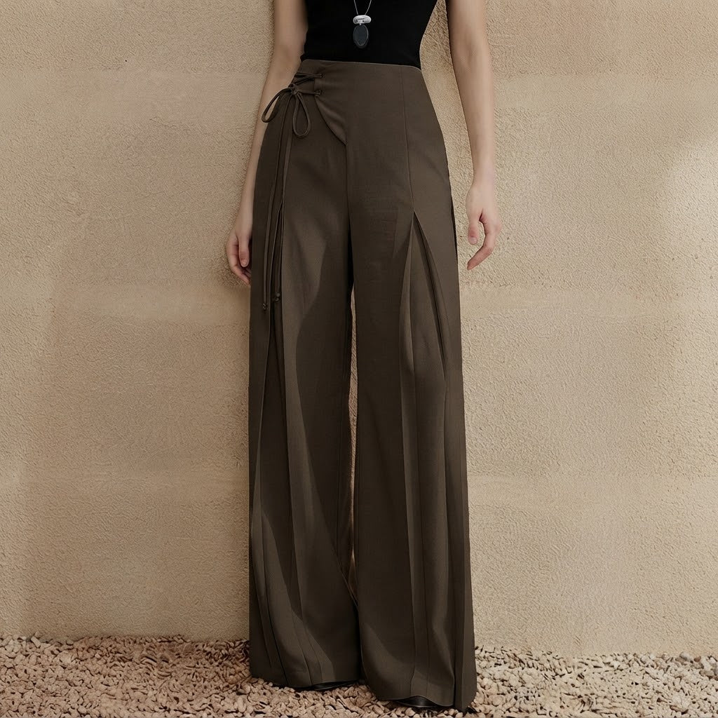Women’s High Waisted Wide Leg Pants – Tie Waist with Elegant Draped Fit