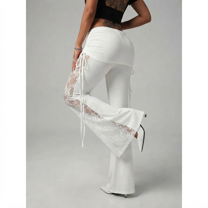 Women’s Lace Panel Flare Pants – with Sheer Lace Detail