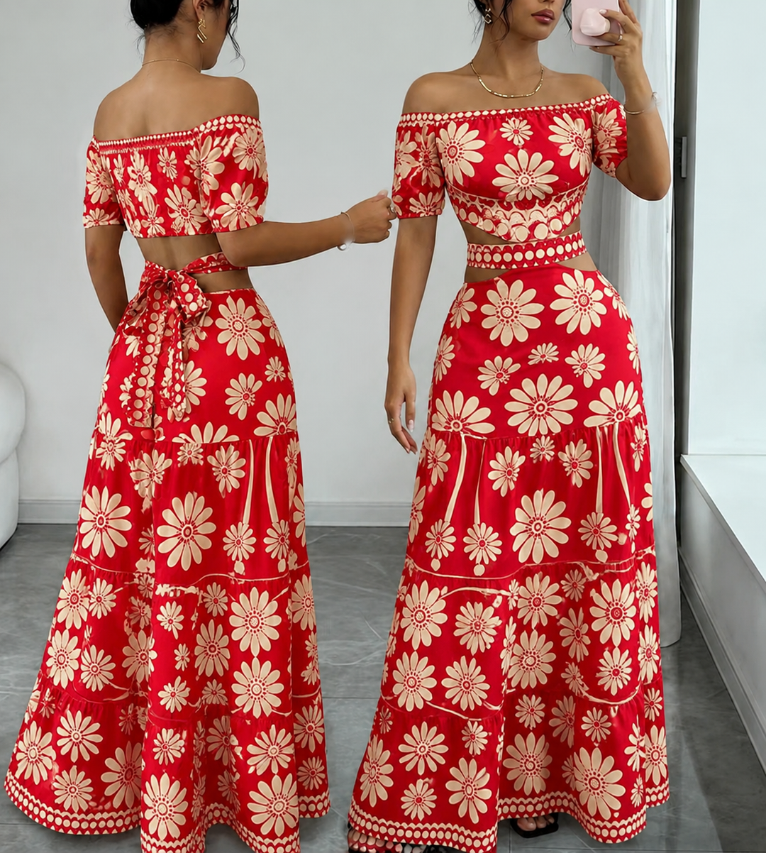 Women’s Daisy Print Off Shoulder Maxi Dress