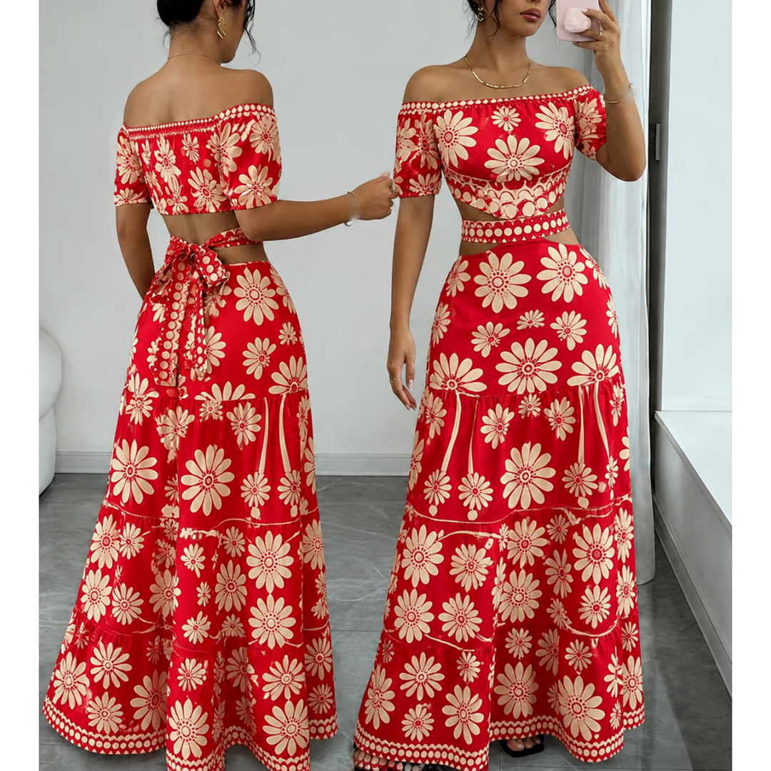 Women’s Daisy Print Off Shoulder Maxi Dress