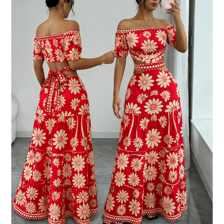 Women’s Daisy Print Off Shoulder Maxi Dress