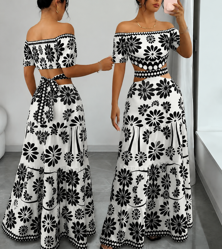 Women’s Daisy Print Off Shoulder Maxi Dress