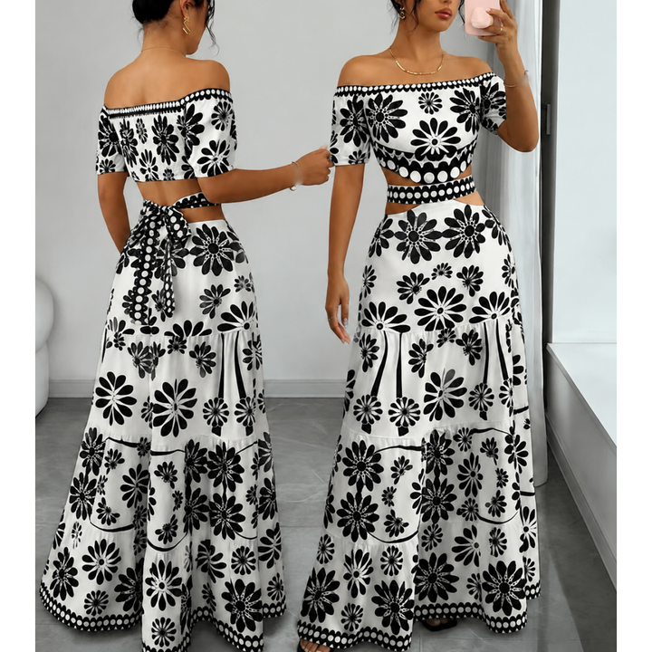 Women’s Daisy Print Off Shoulder Maxi Dress