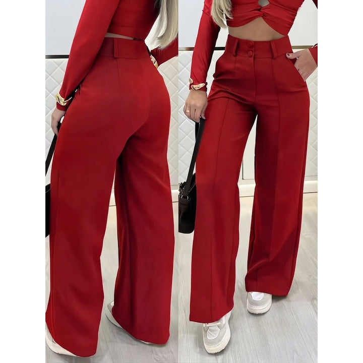 Women’s High-Waisted Double-Button Wide-Leg Pants