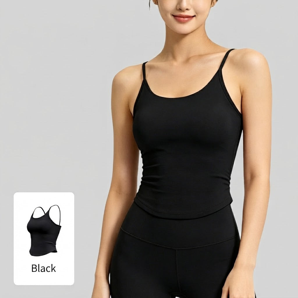 Women’s Built-In Bra Tank Top – Ruched Waist Workout Camisole