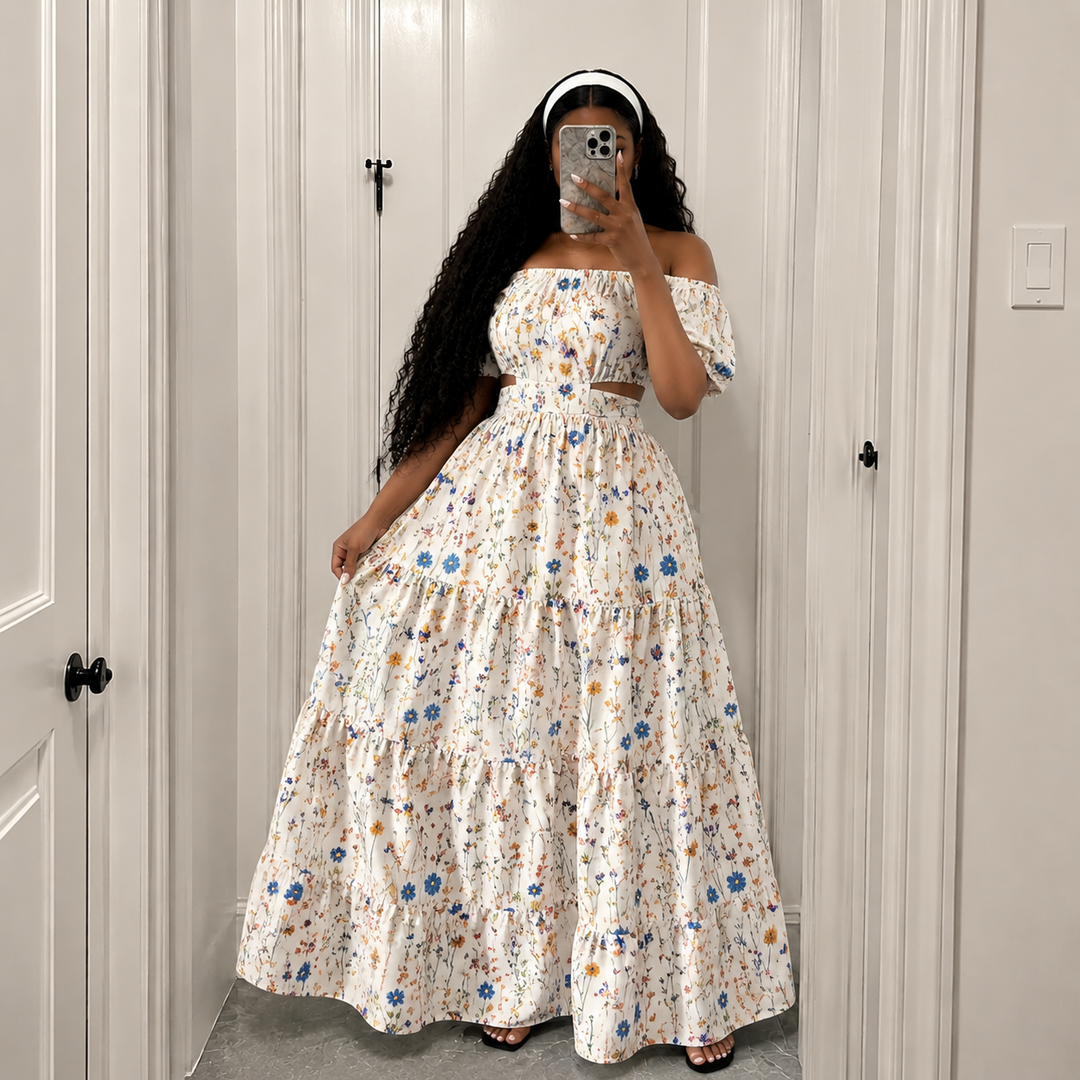 Boho Off-Shoulder Embroidered Maxi Dress