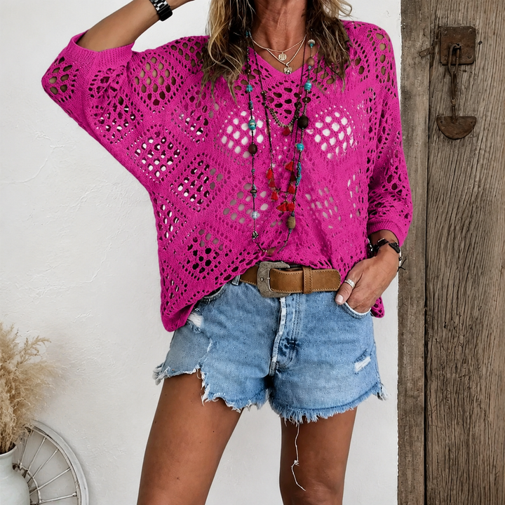 Lightweight Crochet Knit Sweater Top
