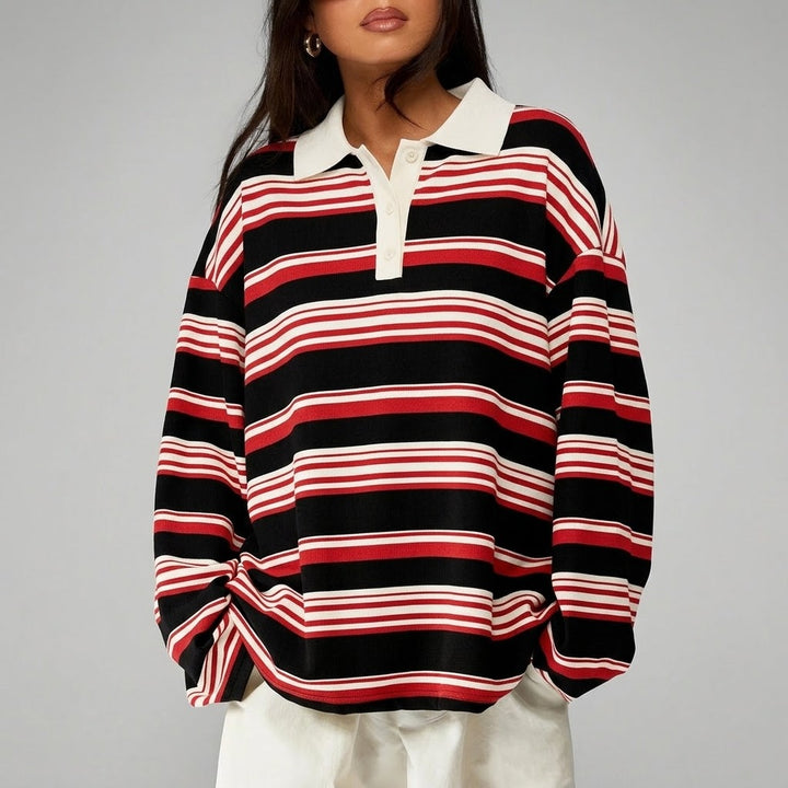 Women’s Oversized Striped Polo Sweatshirt