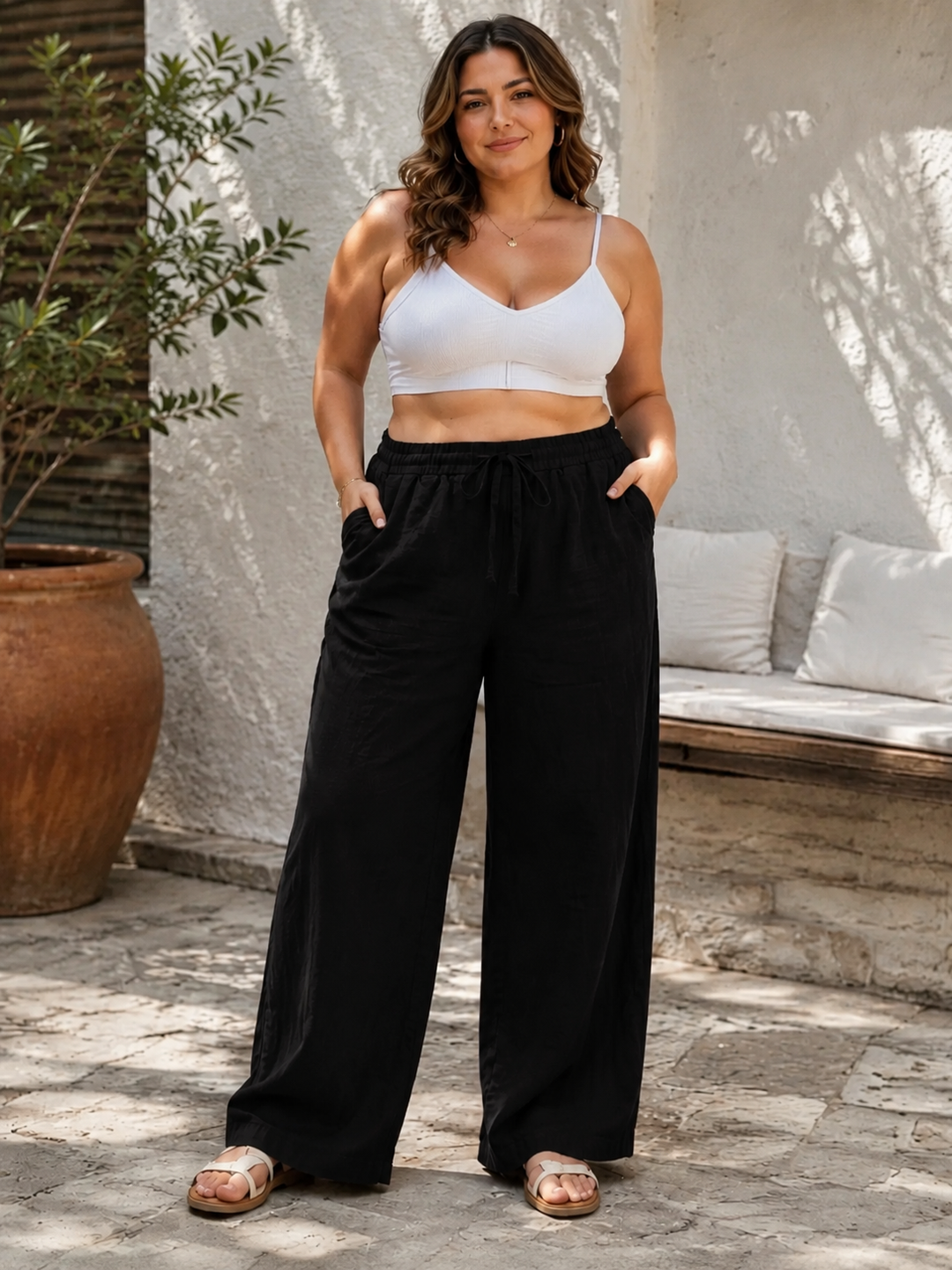 Relaxed Linen Blend Wide Leg Pants
