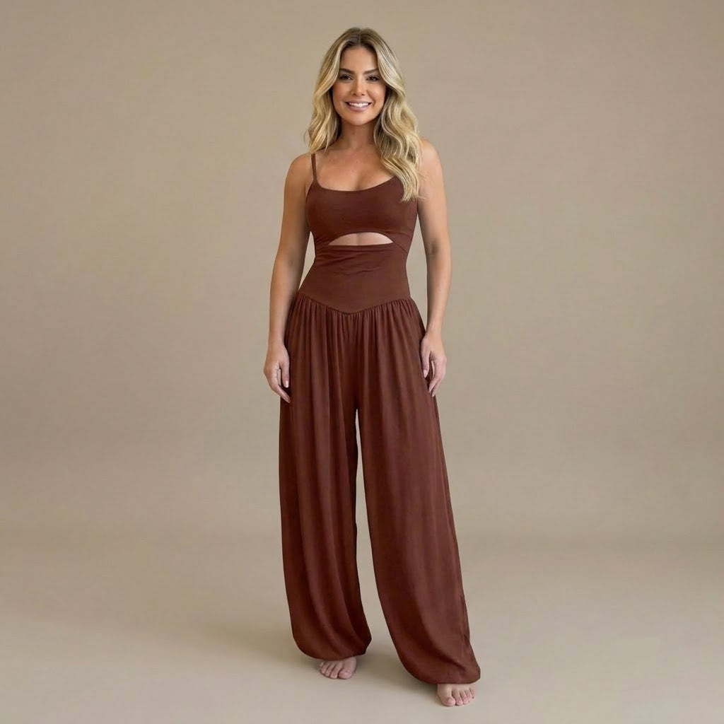 Women’s Cut Out Wide Leg Jumpsuit – Sleeveless Spaghetti Strap Casual Romper