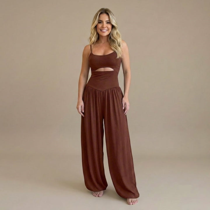 Women’s Cut Out Wide Leg Jumpsuit – Sleeveless Spaghetti Strap Casual Romper
