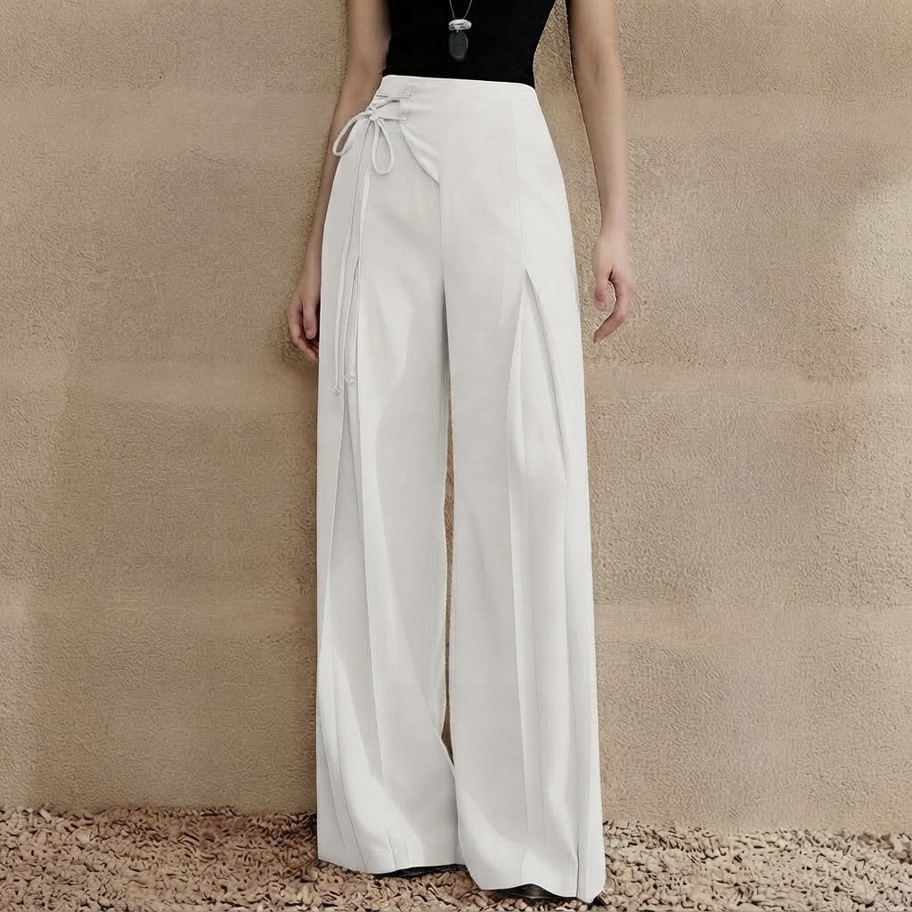 Women’s High Waisted Wide Leg Pants – Tie Waist with Elegant Draped Fit