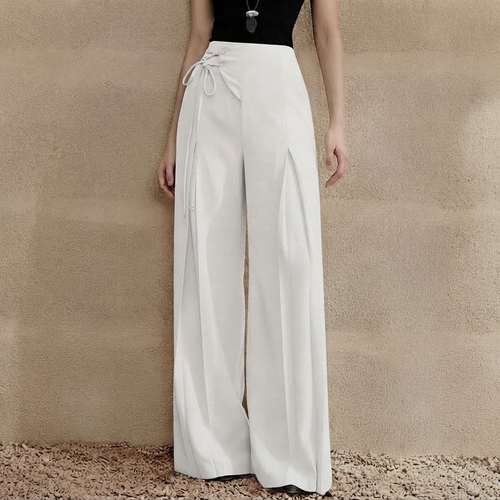 Women’s High Waisted Wide Leg Pants – Tie Waist with Elegant Draped Fit