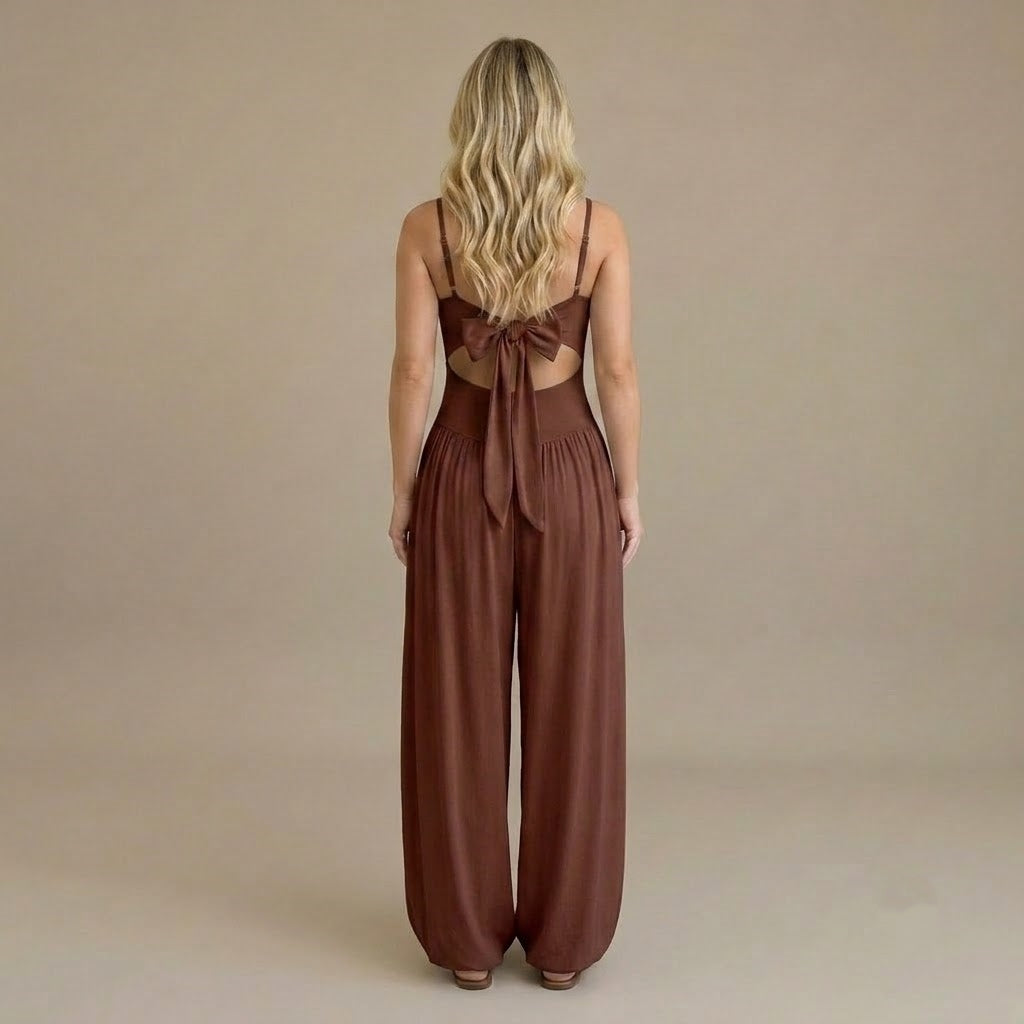 Women’s Cut Out Wide Leg Jumpsuit – Sleeveless Spaghetti Strap Casual Romper
