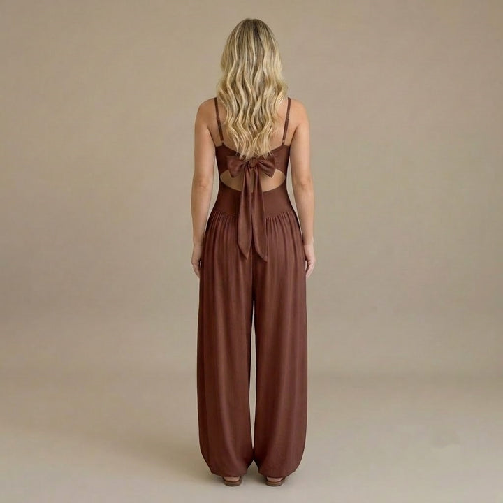 Women’s Cut Out Wide Leg Jumpsuit – Sleeveless Spaghetti Strap Casual Romper