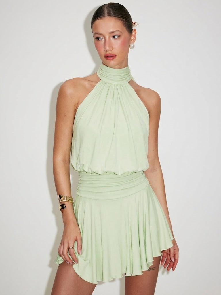 Women’s Halter Neck Ruched Mini Dress
