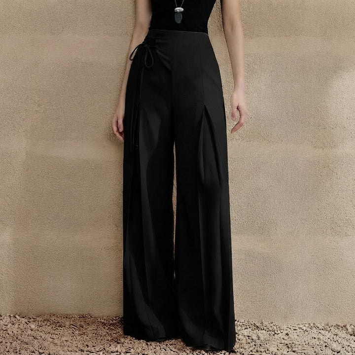 Women’s High Waisted Wide Leg Pants – Tie Waist with Elegant Draped Fit