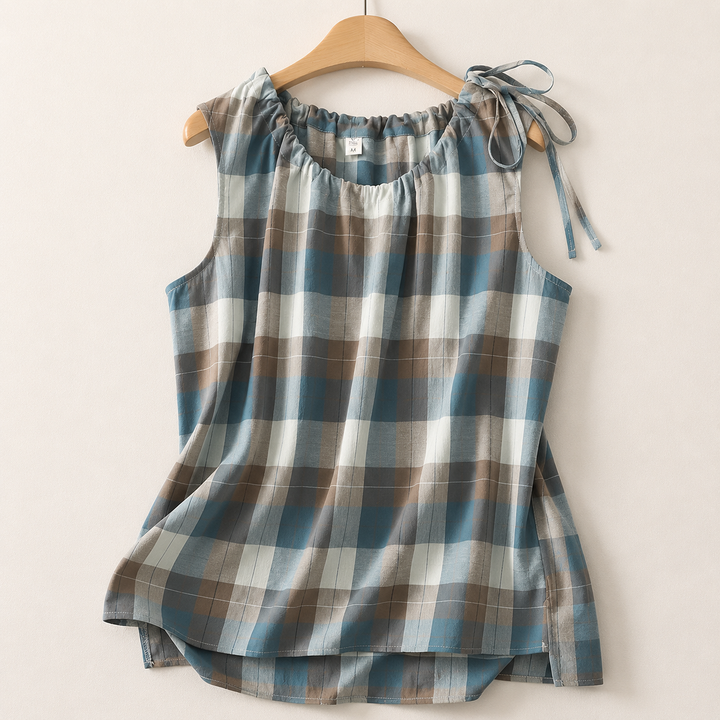 Women’s Vintage Plaid Sleeveless Blouse