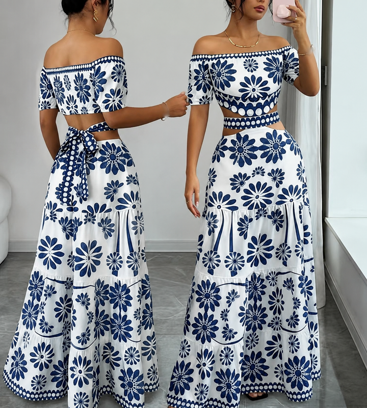 Women’s Daisy Print Off Shoulder Maxi Dress