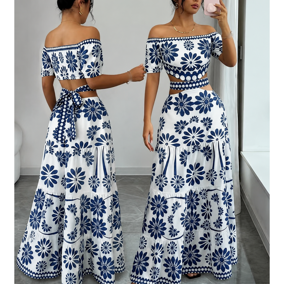 Women’s Daisy Print Off Shoulder Maxi Dress