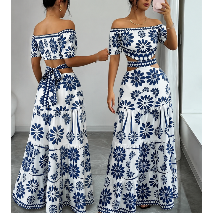 Women’s Daisy Print Off Shoulder Maxi Dress