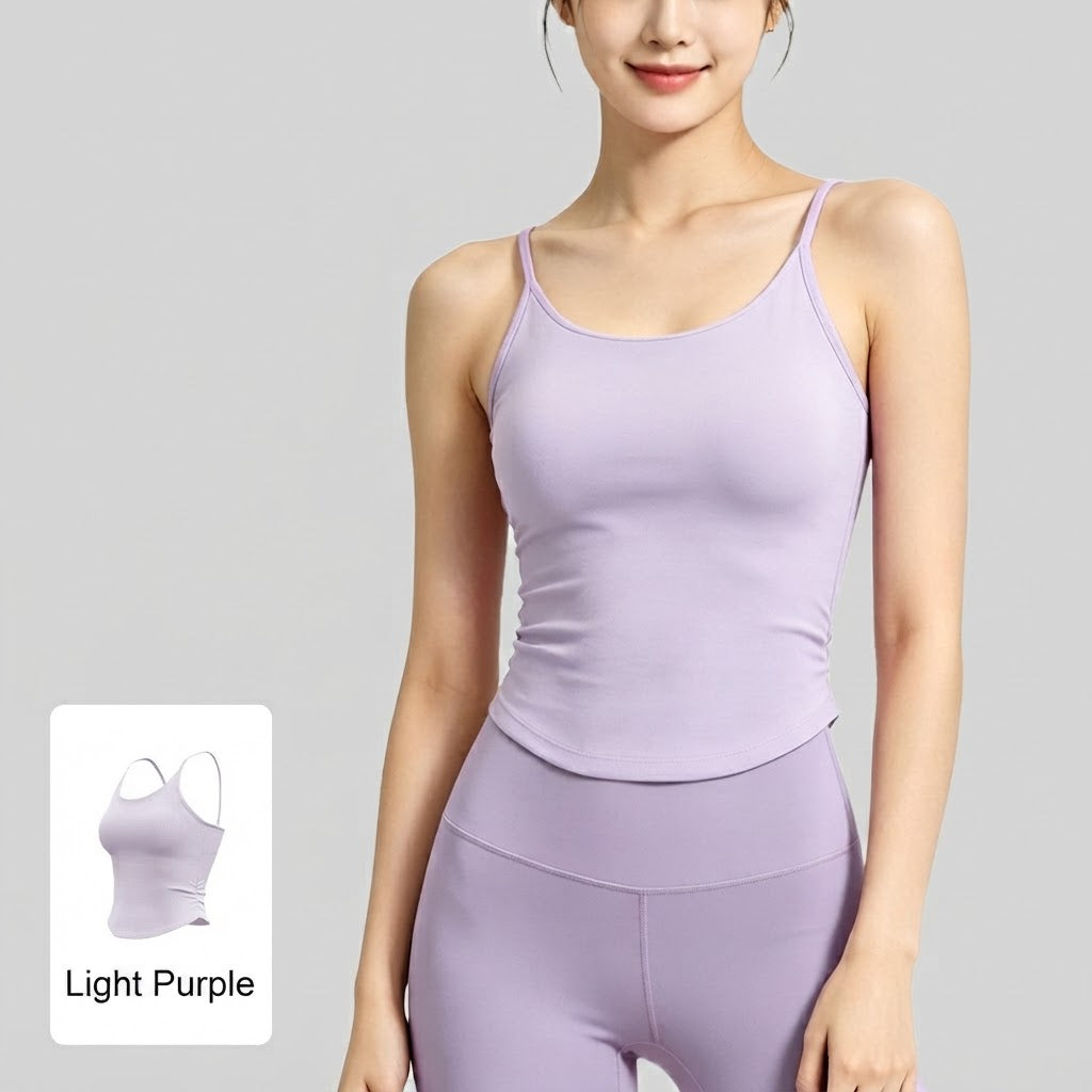 Women’s Built-In Bra Tank Top – Ruched Waist Workout Camisole