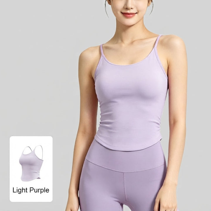 Women’s Built-In Bra Tank Top – Ruched Waist Workout Camisole
