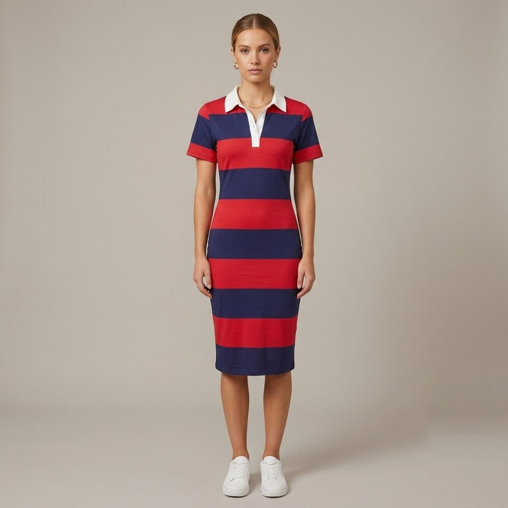 Women’s Color Block Polo Midi Dress