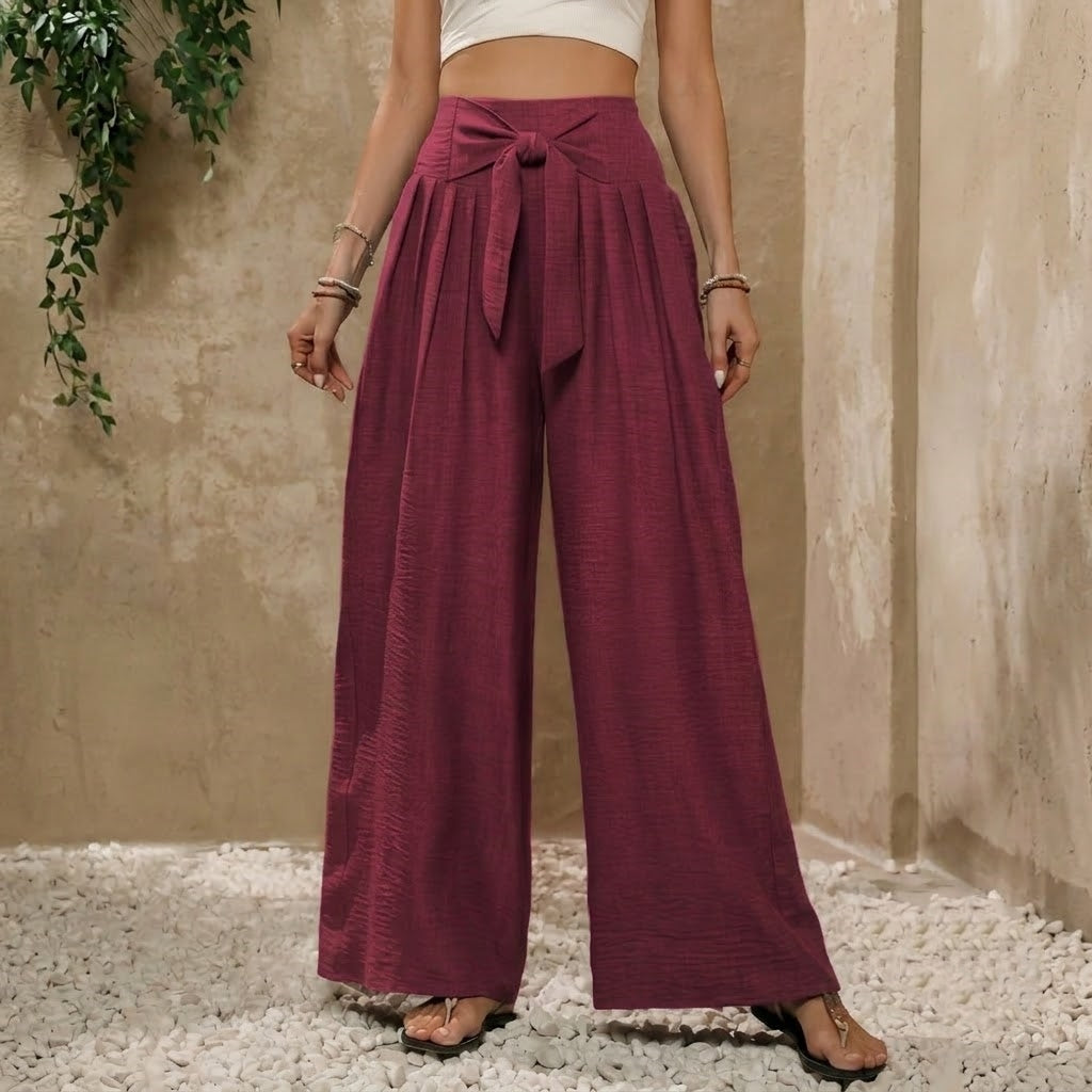 Women’s High Waisted Wide Leg Pants – Tie Front Casual Trousers